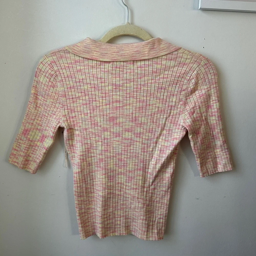 Pink & Cream Ribbed Polo Top - Picture 5 of 6